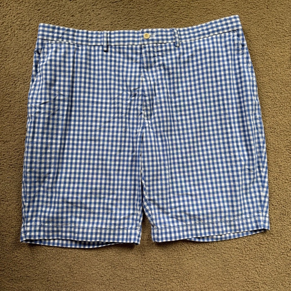 Polo Ralph Lauren Golf Shorts Men's 40 Blue And White Gingham Flat-Front